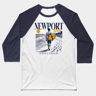 Vintage Surfing Newport Beach, California // Retro Surfer Sketch // Surfer's Paradise Baseball T-Shirt